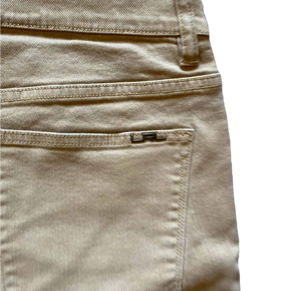 Ralph Lauren Jeans Size 12 Petit Tan Stretch Green Label with Gold logo